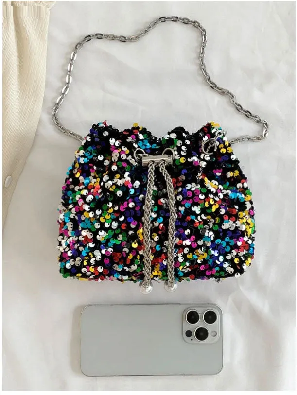 Sequin Faux Pearl Decor bucket Bag