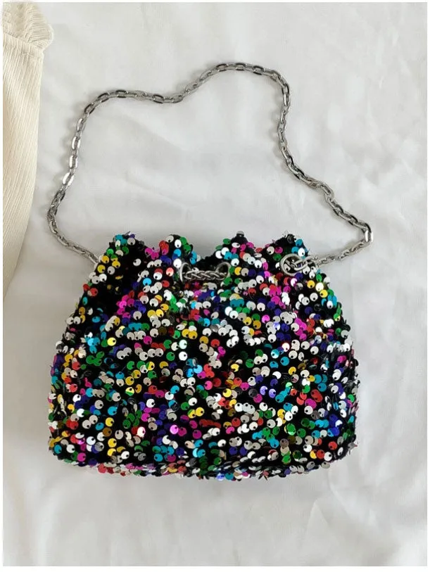 Sequin Faux Pearl Decor bucket Bag