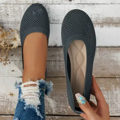 Solid Color Mesh Flat Slip-Ons