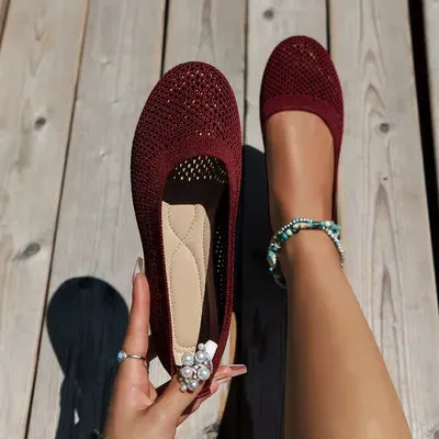 Solid Color Mesh Flat Slip-Ons