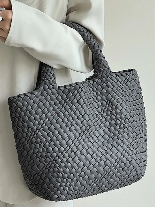 Solid Color Woven Tote Handbags Bags