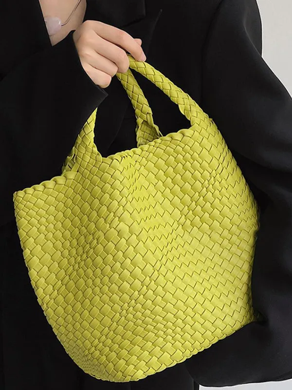 Solid Color Woven Tote Handbags Bags