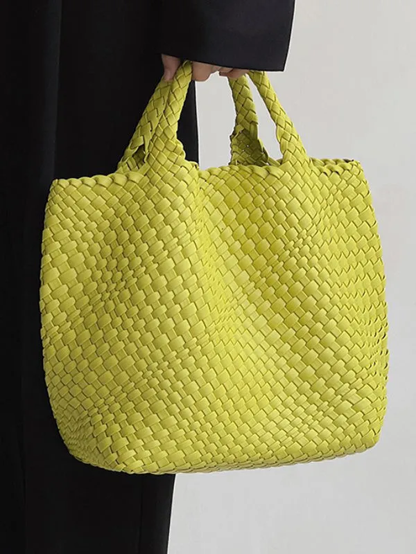 Solid Color Woven Tote Handbags Bags