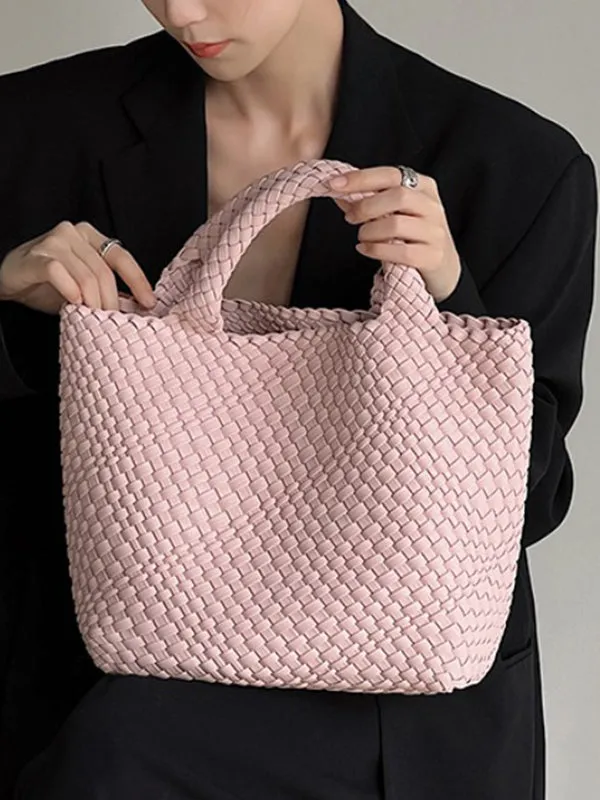 Solid Color Woven Tote Handbags Bags