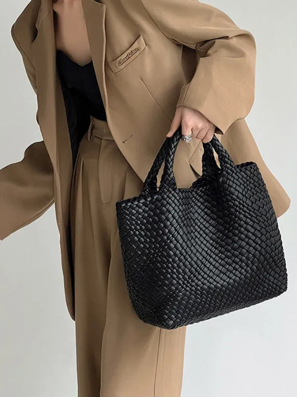 Solid Color Woven Tote Handbags Bags