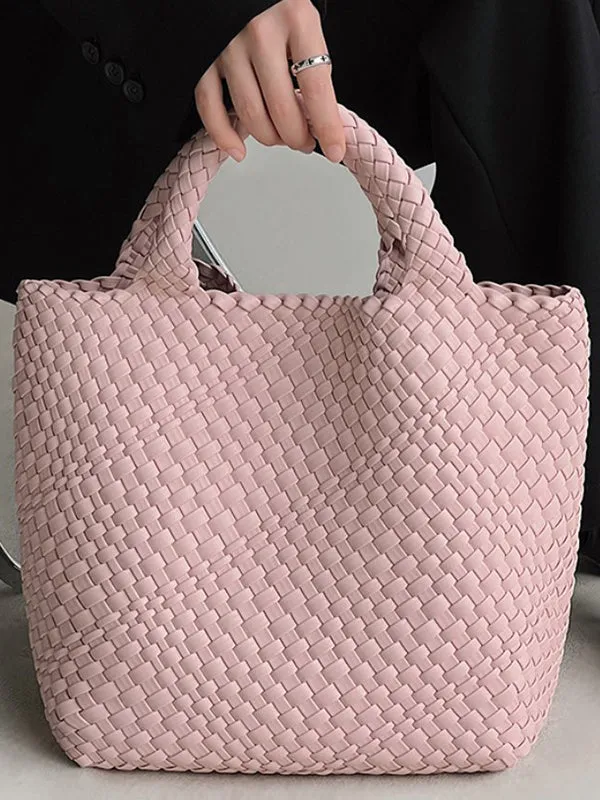 Solid Color Woven Tote Handbags Bags