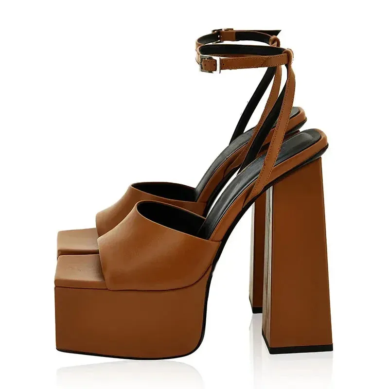 Square-Toe Thick Sole Platform Sandals