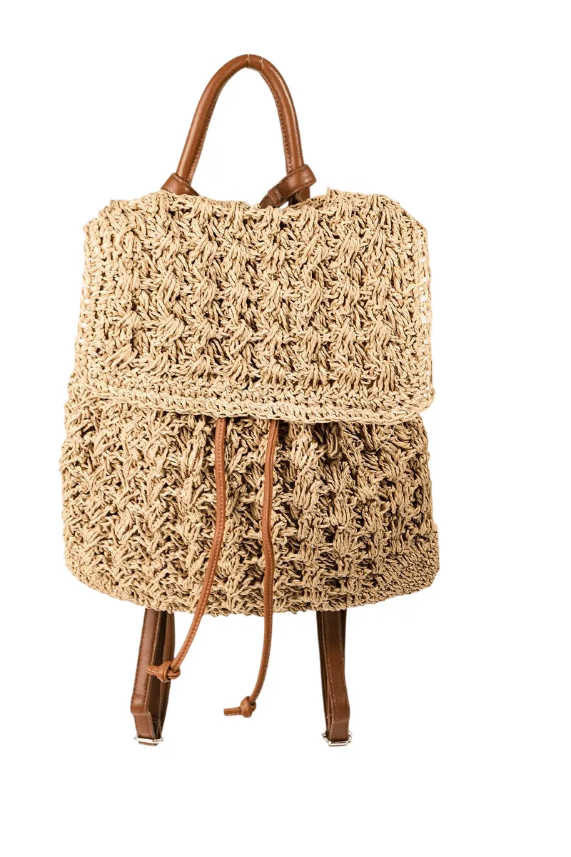 Straw Braid Backpack Bag