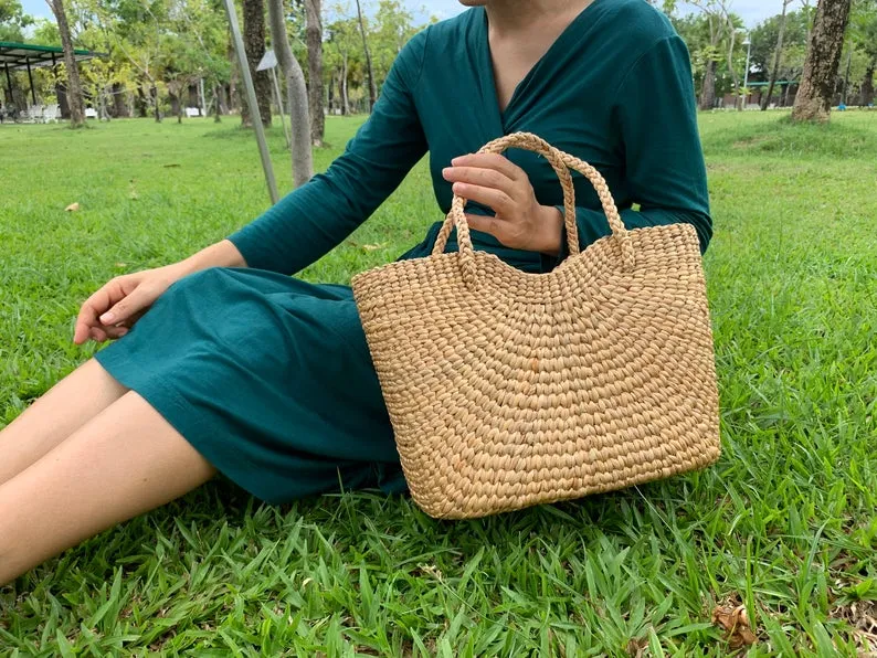 Structured Tote Basket Bag made from sustainable Water hyacinth
