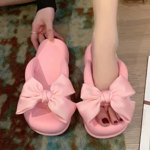 Sweet Slik Bowtie Flip Flops Female 2023 Summer Eva Soft Sole Cloud Slide Slippers Woman Thick Heeled Chunky Platform Sandals