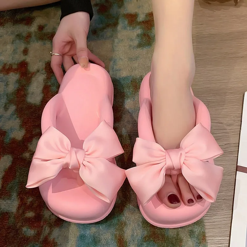 Sweet Slik Bowtie Flip Flops Female 2023 Summer Eva Soft Sole Cloud Slide Slippers Woman Thick Heeled Chunky Platform Sandals
