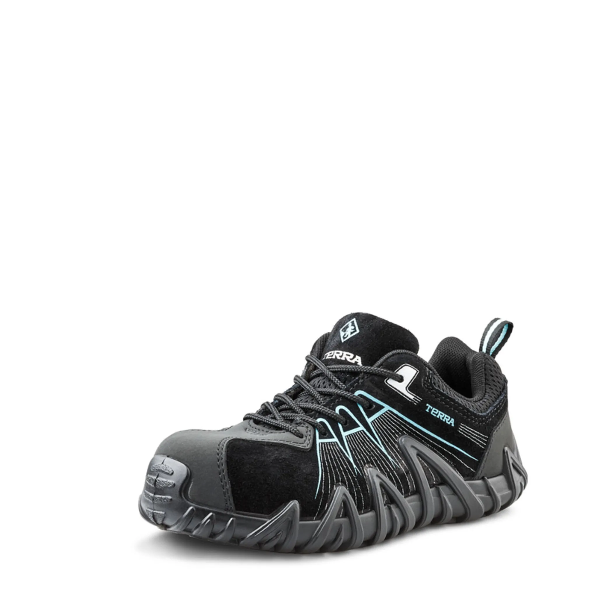 Terra Women's Safety Work Shoes Spider X Suede and Nubuck Leather Water Resistant with Composite Toe | Black/Aqua | Sizes 5-10