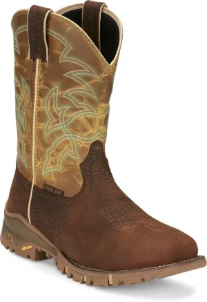 Tony Lama Men's Brown Roustabout Waterproof Broad Square Steel Toe Work Boots