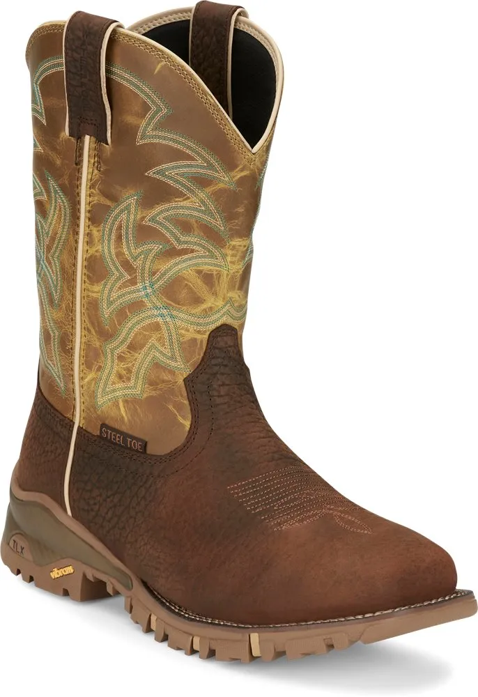 Tony Lama Men's Brown Roustabout Waterproof Broad Square Steel Toe Work Boots