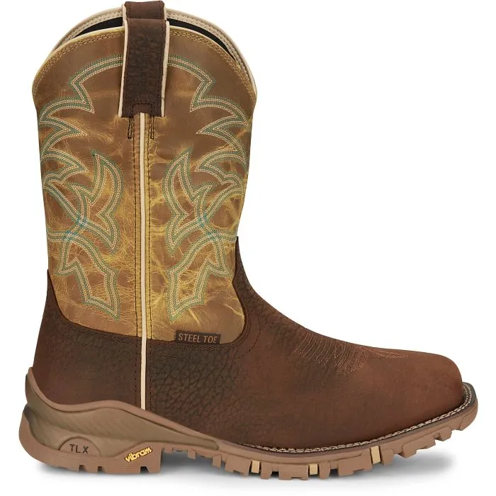 Tony Lama Men's Brown Roustabout Waterproof Broad Square Steel Toe Work Boots