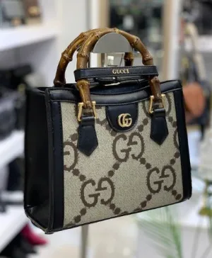 Trending Medium Size Ladies Handbag, Brown Color Leather Bag GG small tote bag With GG log bag Brown Color Canvas leather Bag For Women's Or Girls Bag GC-3463-WBG