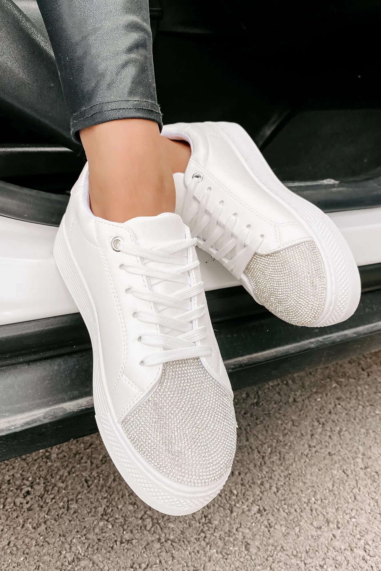 Twinkle Toes Rhinestone Embellished Platform Sneaker (White)