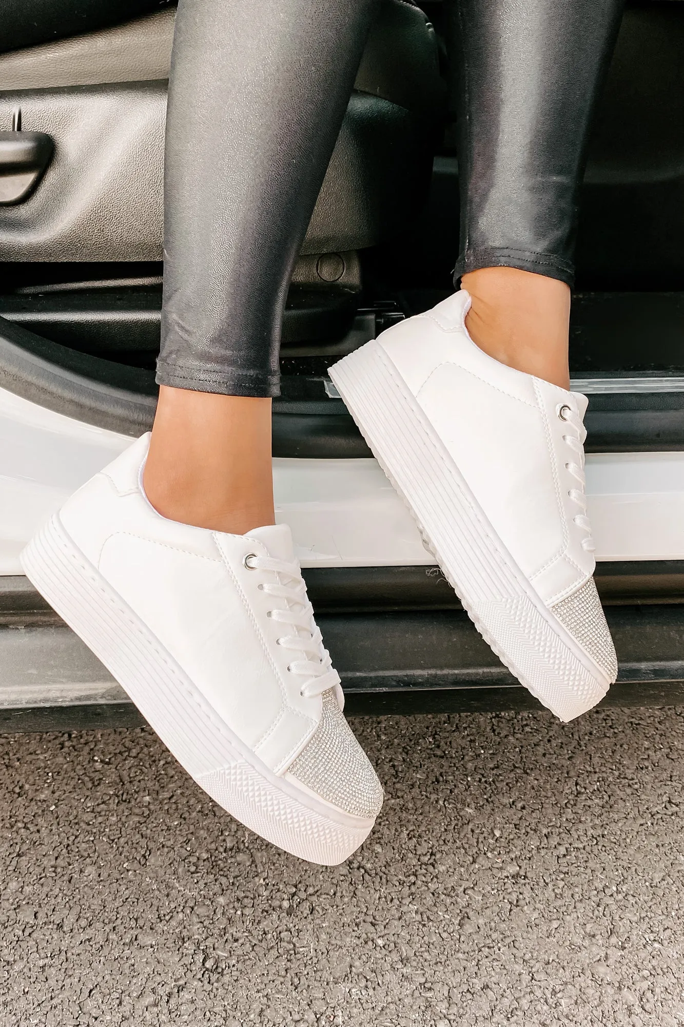 Twinkle Toes Rhinestone Embellished Platform Sneaker (White)