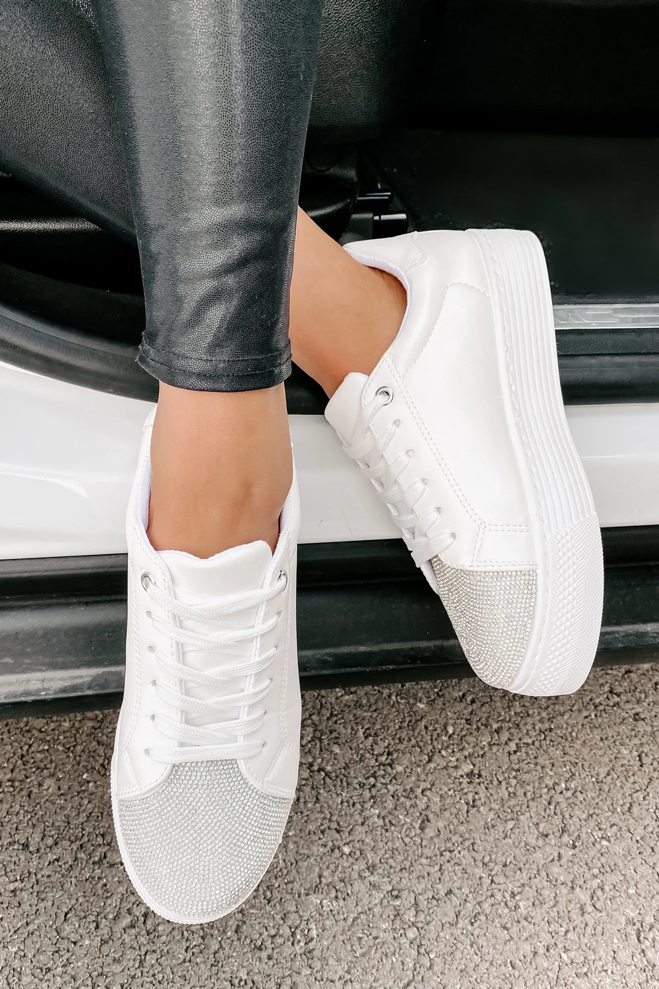 Twinkle Toes Rhinestone Embellished Platform Sneaker (White)