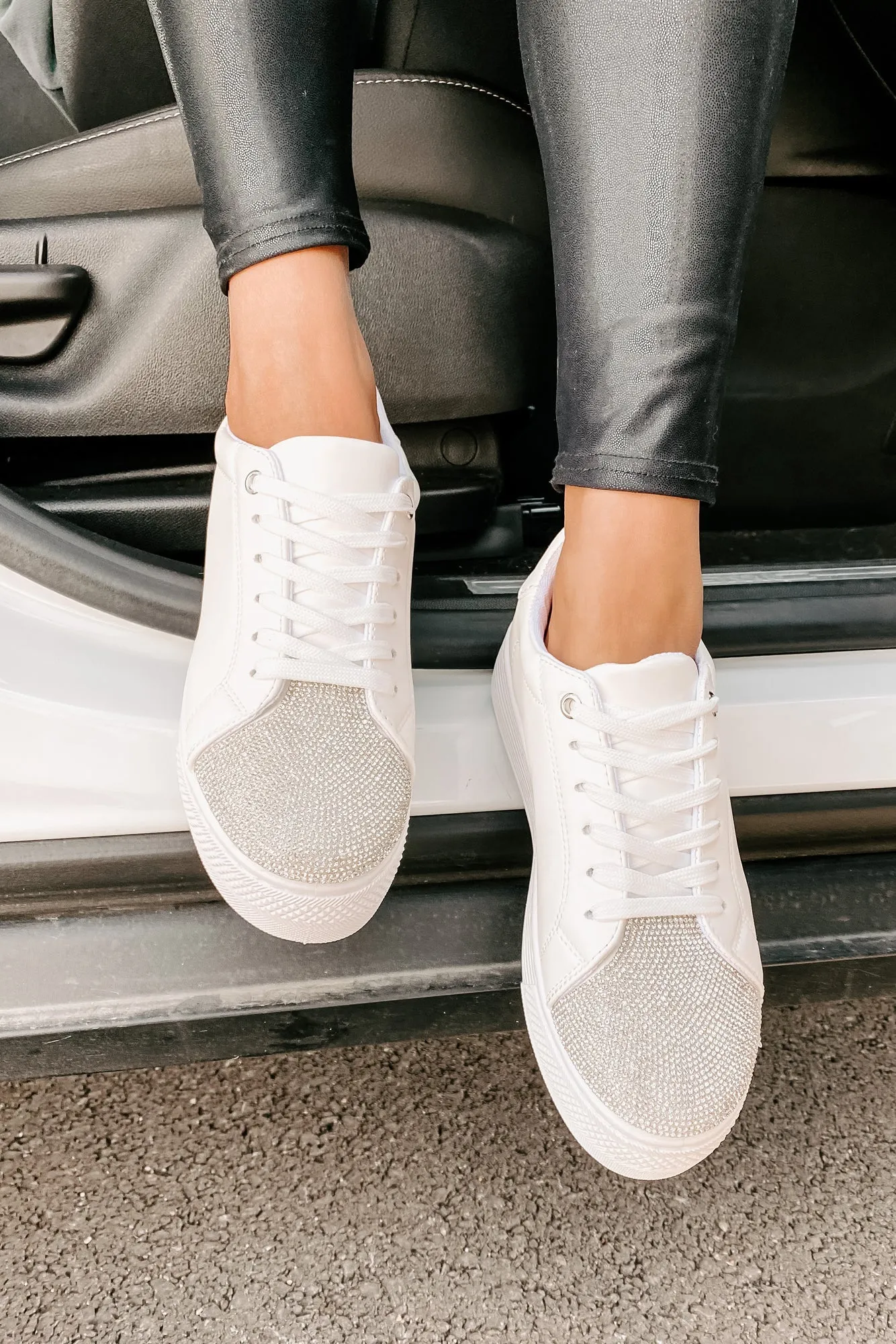 Twinkle Toes Rhinestone Embellished Platform Sneaker (White)