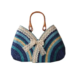 Vintage Lace Bow Designer Straw Bags Summer Travelling Causal Beach Totes Bag Rattan Woven Holiday Women Handbags L60