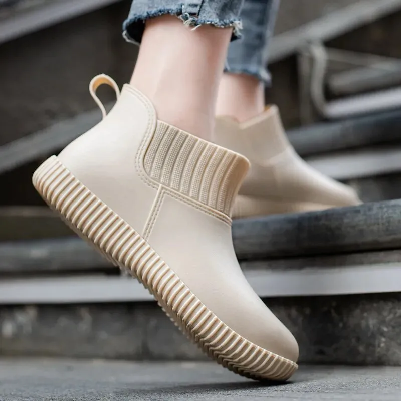 Women's Fashion Rain Boots Ladies Walking Non-slip Waterproof Ankle Rainboots Short Boots - WRB50142