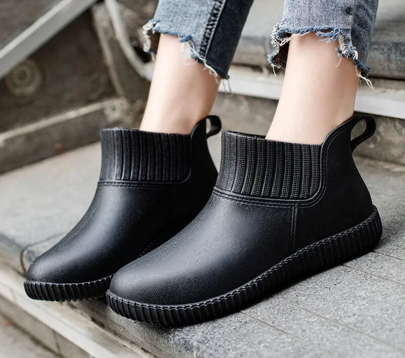 Women's Fashion Rain Boots Ladies Walking Non-slip Waterproof Ankle Rainboots Short Boots - WRB50142