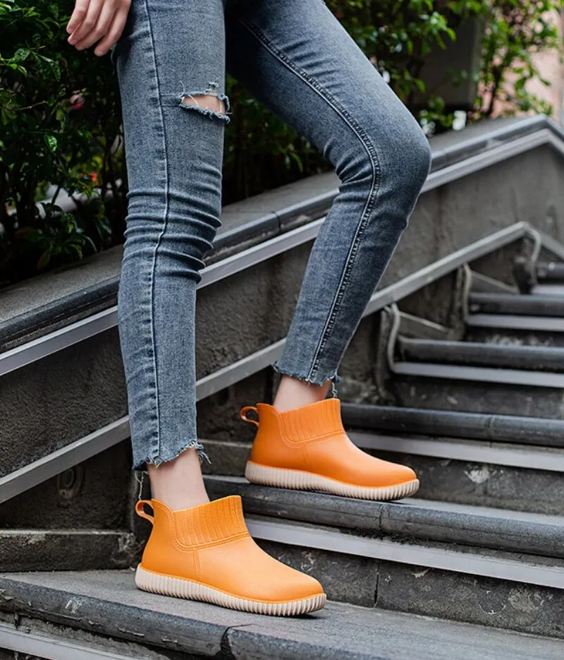 Women's Fashion Rain Boots Ladies Walking Non-slip Waterproof Ankle Rainboots Short Boots - WRB50142