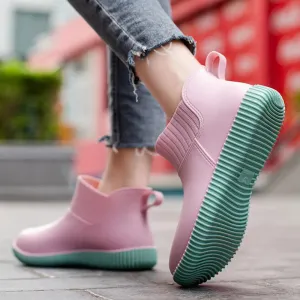Women's Fashion Rain Boots Ladies Walking Non-slip Waterproof Ankle Rainboots Short Boots - WRB50142