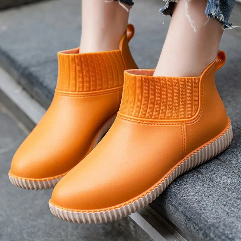 Women's Fashion Rain Boots Ladies Walking Non-slip Waterproof Ankle Rainboots Short Boots - WRB50142