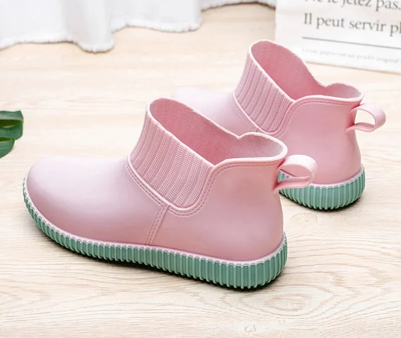 Women's Fashion Rain Boots Ladies Walking Non-slip Waterproof Ankle Rainboots Short Boots - WRB50142