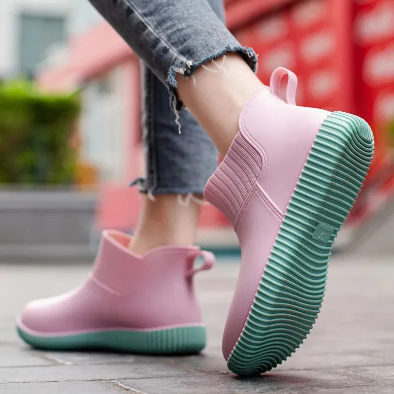 Women's Fashion Rain Boots Ladies Walking Non-slip Waterproof Ankle Rainboots Short Boots - WRB50142
