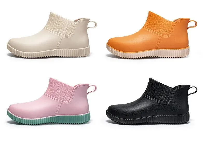 Women's Fashion Rain Boots Ladies Walking Non-slip Waterproof Ankle Rainboots Short Boots - WRB50142