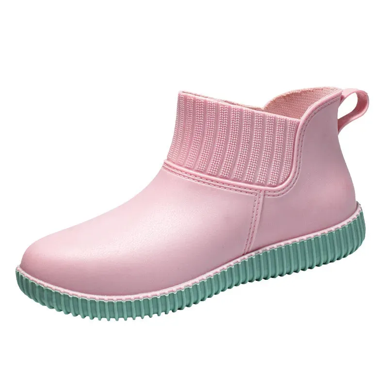 Women's Fashion Rain Boots Ladies Walking Non-slip Waterproof Ankle Rainboots Short Boots - WRB50142