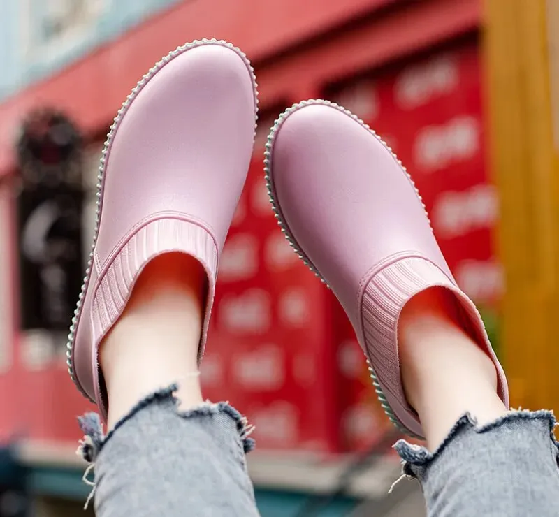 Women's Fashion Rain Boots Ladies Walking Non-slip Waterproof Ankle Rainboots Short Boots - WRB50142