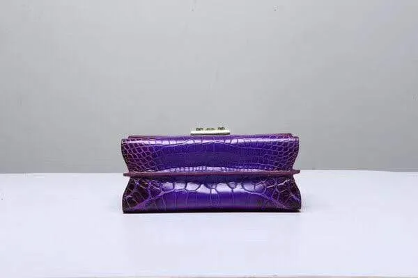 Women's Genuine Crocodile Leather Tote Top Handle Bags Purple