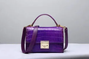 Women's Genuine Crocodile Leather Tote Top Handle Bags Purple