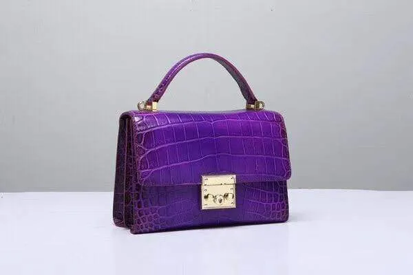 Women's Genuine Crocodile Leather Tote Top Handle Bags Purple