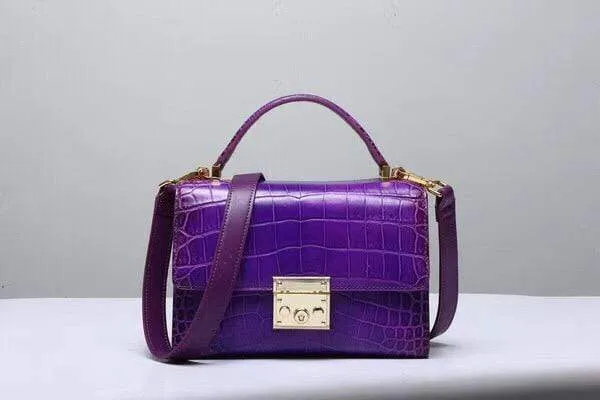 Women's Genuine Crocodile Leather Tote Top Handle Bags Purple