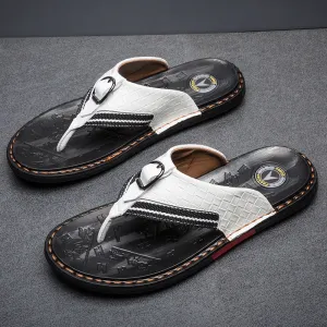 xiangtuibao  Flip Flops for men Genuine Leather Luxury brand Slippers Beach Casual Sandals  new Summer Men Fashion Shoes white